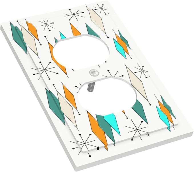 Modern Geometric Atomic Diamond Art 1-Gang Duplex Outlet Cover Decoraitve Receptacle Wall Plate Funny 50S 60S Blue/Orange/Teal/Green Mid Century Mid Century Electric Jumbo Light Switch Cover