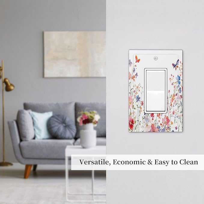 Colorful Flower Watercolor Floral Butterfly Bird Decorative Outlet Covers 1 Gang Single Rocker Light Switch Cover Plate Wall Plates GFCI Faceplate for Bedroom Living Room Decor