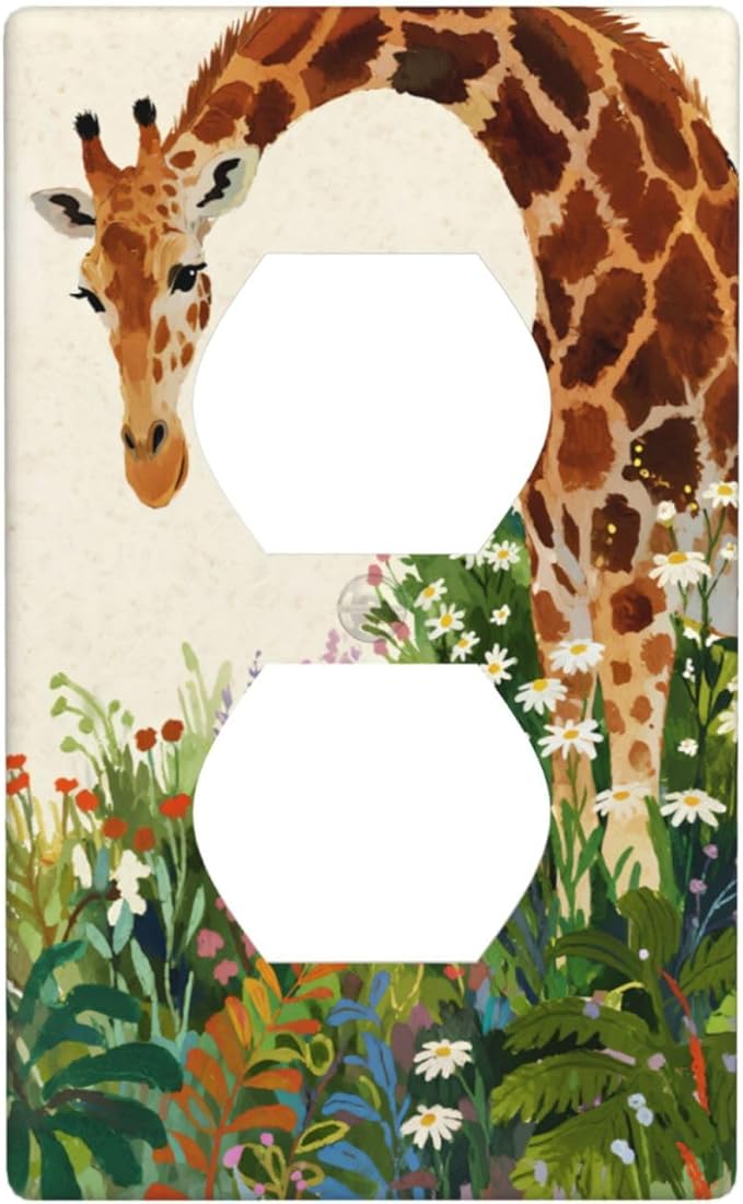 Giraffe Single Duplex Receptacle Outlet Cover Wall Plate Decorative 1 Gang Light Switch Covers Electrical Switchplate Home Decorate Faceplat for Bathroom Bedroom Kitchen Room 4.5 x 2.76 Inch