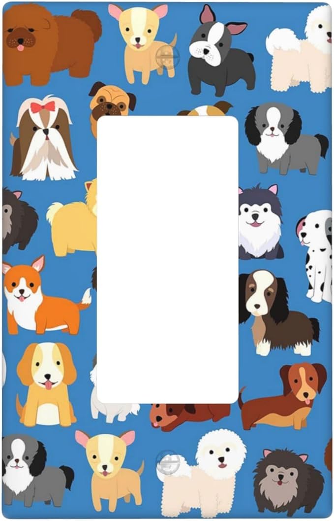 Cute Animal Dogs Puppy Decorative Outlet Cover Single Rocker Light Switch Plate Cover Electricity Receptacles Plates For Home Kitchen Living Bedroom 4.6 * 2.8