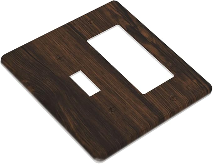 Light Switch Cover Plate Dark Brown Wood Grain Rustic Country Wooden 2 Gang Toggle Rocker Combo Wall Plates Decorative Switch Plates and Outlet Covers Socket Cover for Farmhouse Home Decor