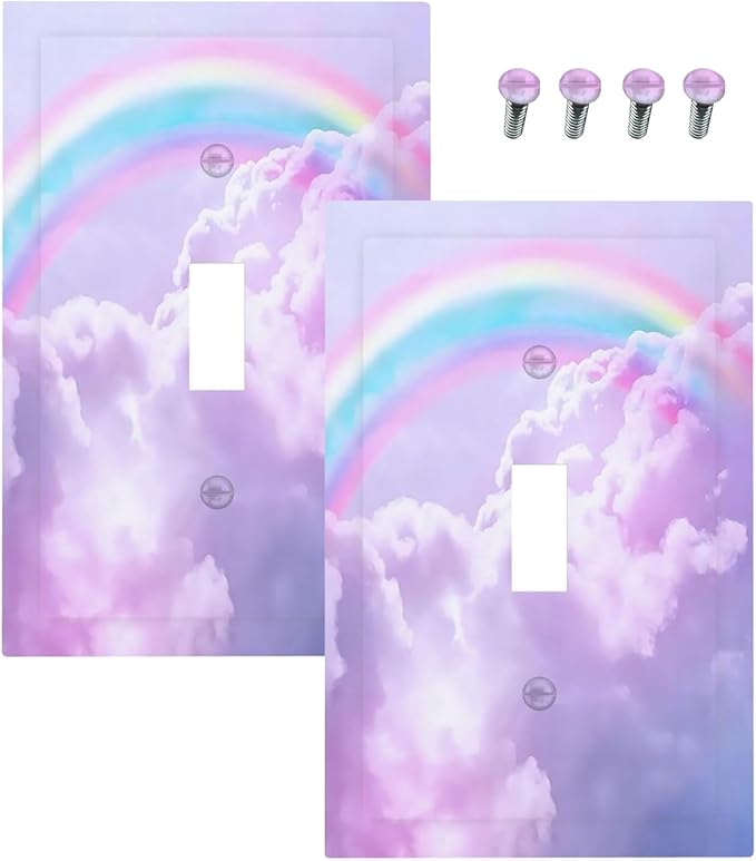 Outlet Covers Rainbow Sky with Clouds 1 Gang Duplex Light Switch Cover Plate Decorative Wall Plates Electrical Switchplate Receptacle for Bathroom Home Decor（2 Pack）