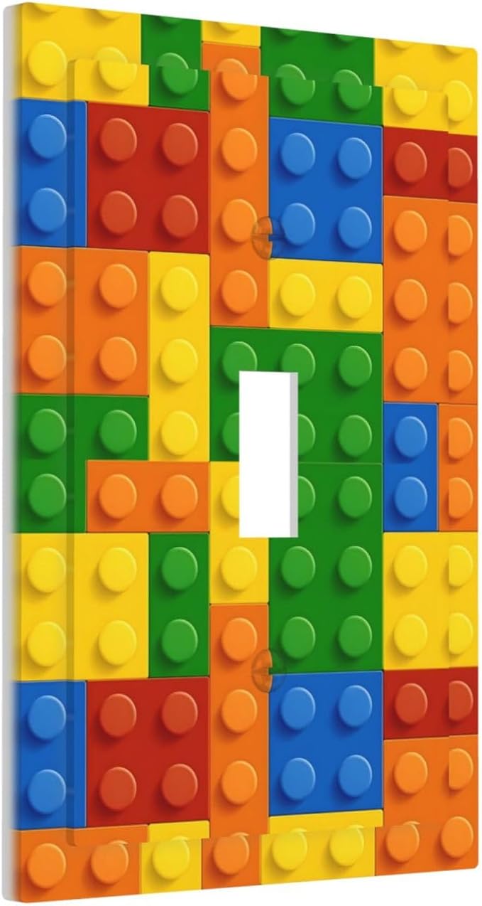 Building Blocks Theme Colored Bricks Print Decorative Light Switch Cover 1 Gang Single Toggle Device Electrical Faceplate Switchplates Decorator Outlet Wall Plate for Room Office Home Decor