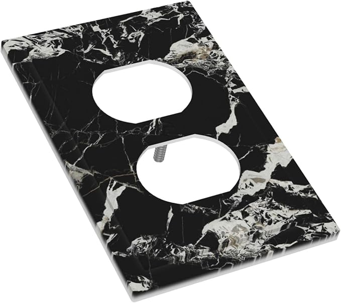 Black Marble Patterns Low Key Luxurious Outlet Covers 1 Gang Duplex Light Switch Cover Decorative Switch Plates Electrical Receptacle Faceplate Wall Plate for Bathroom Kitchen Decor