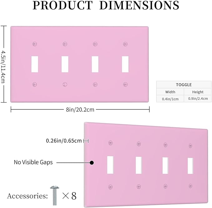 Purple 4 Gang Quad Toggle Light Switch Cover Decorative Electric Decorative Quadruple Device Switch Face Wall Plate Screwless