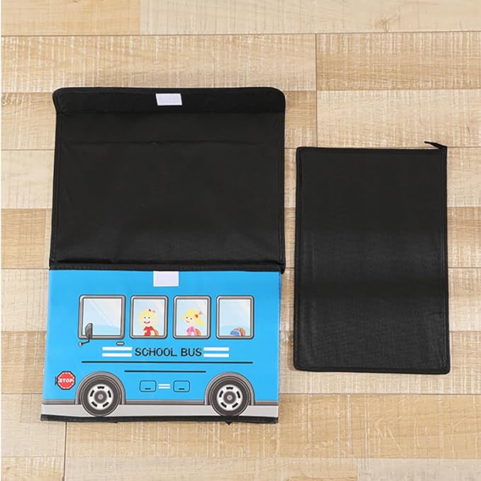2-Pack Foldable Cartoon Storage Bins with Lids, 15x9.9x9.9 in Cute Cartoon Organizer Boxes, Dustproof Home Storage Containers, Ice Cream Truck