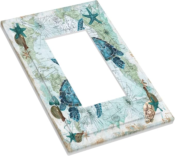 Decorative Outlet Covers Nautical Green Sea Turtles Beach Blue Ocean 1 Gang Single Rocker Light Switch Cover Plate Wall Plates Gfci Faceplate For Bathroom Kids Room Decor