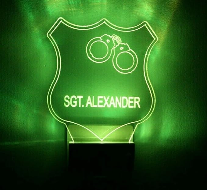 Night Light Multi Color Personalized LED Plug-in, Ultra-Slim Touch Night Light Smart Dusk to Dawn Sensor, Kids Children's Bedroom Kitchen Bathroom Hallway Play Room Variations (Police Badge)