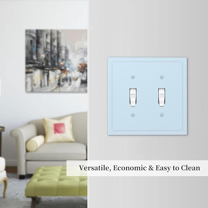 Aqua/Teal Blue Decorative 2 Gang Toggle Outlet Light Switch Cover, Light Navy Royal Ocean Blue Double Device Wall Plate Electrical Faceplate Dual Device Switchplate