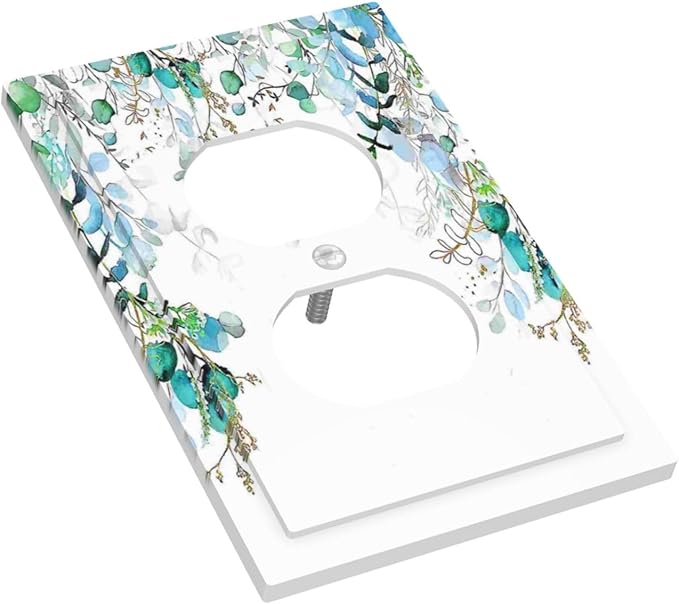 Decorative Outlet Covers Bohemian Green Eucalyptus Leaf Pine Leaves 1 Gang Wall Plate Receptacle Duplex Light Switch Cover Plate Single Dual Plug Covers Electrical Switchplate