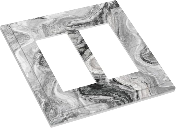 Beautiful Grey Marble Texture Simple Abstract Print Decorative Outlet Covers 2 Gang Double GFCI Rocker Electrical Wall Panels Light Switch Cover Plate for Bathroom Kitchen Decor