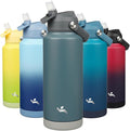 Konokyo Insulated Water Bottle with Straw Lid,32 oz Stainless Steel Vacuum Metal Bottle with Silicone Handle,Dark Gray