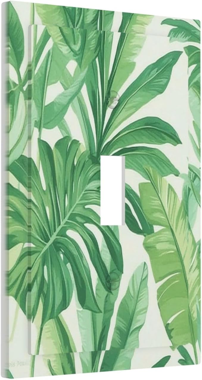 Decorative Light Switch Cover Tropical Palm Tree Leaf Green Plant 1 Gang Single Toggle Device Electrical Faceplate Switchplates Decorator Outlet Wall Plate For Bed Room Living Room Decor