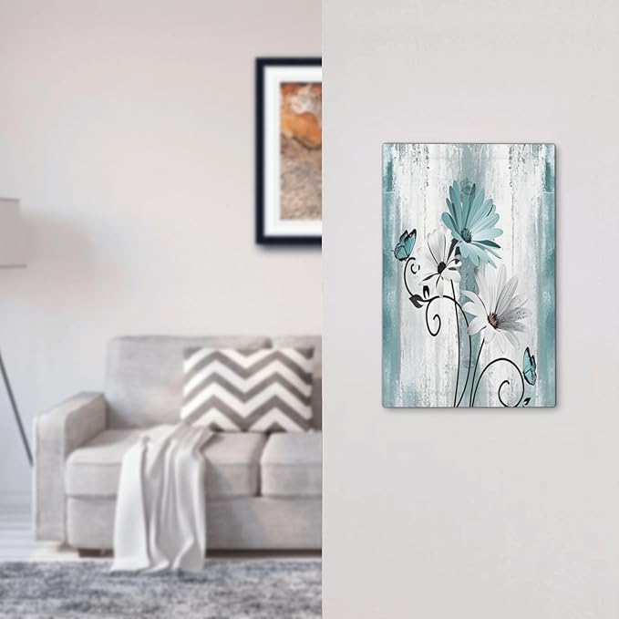 Light Switch Covers Teal Daisy Floral Butterfly Vintage Wood Decorative Switch Plates 1 Gang Blank No Device Outlet Covers Electrical WallPlates for Bathroom Bedroom Decor