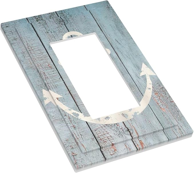 Anchor Rustic Sailing Nautical Wooden Planks Marine Decorative Outlet Covers 1 Gang Single Rocker Light Switch Cover Plate Wall Plates GFCI Faceplate for Bathroom Farmhouse Decor