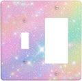 Decorative Outlet Covers Rainbow Shiny Gradient Colors 2 Gang Wall Plate Cover 1 Toggle 1 Rocker Combination Light Switch Plate Covers Jumbo Switch Cover for Kids Room Nursery Decor