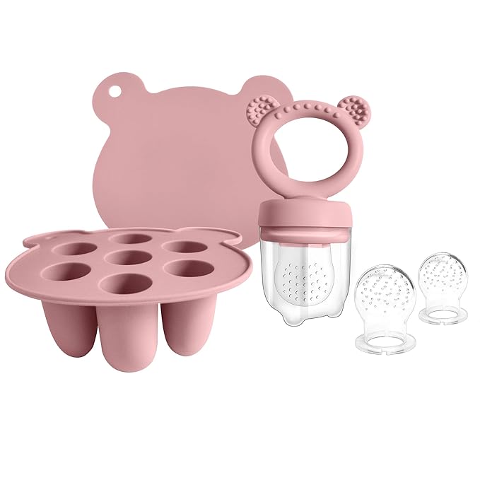 BigSpinach Silicone Baby Food Freezer Tray with Teething Popsicle Molds - Baby Fruit Feeder and Breastmilk Teether Combo