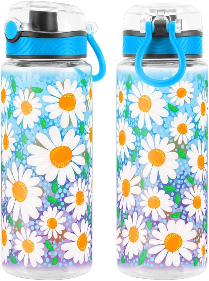Home Tune Cute Water Bottle for School Kids Girls, BPA FREE Tritan & Leak Proof & Easy Clean & Carry Handle, 23oz/ 680ml - Daisy