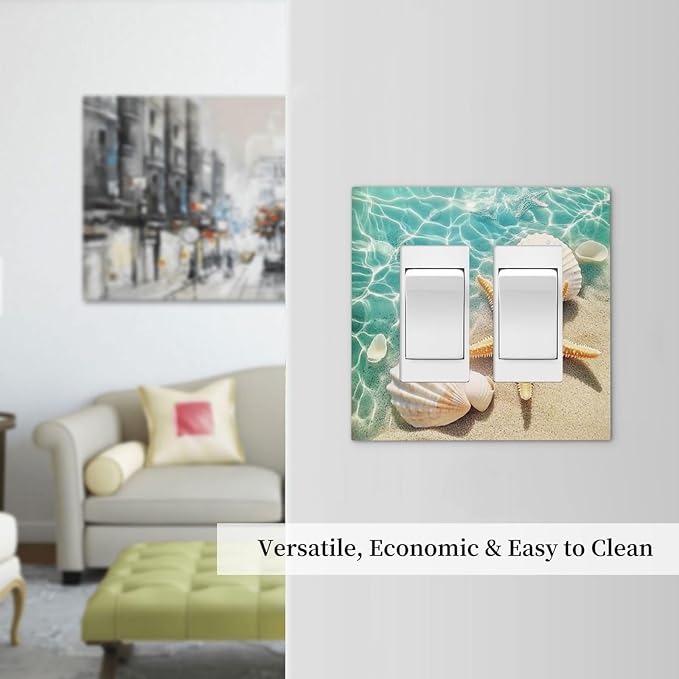 Decorative Outlet Covers Sea Shells And Star Fish In Ocean Beach 2 Gang Double Gfci Rocker Electrical Wall Panels Light Switch Cover Plate For Bathroom Home Decor