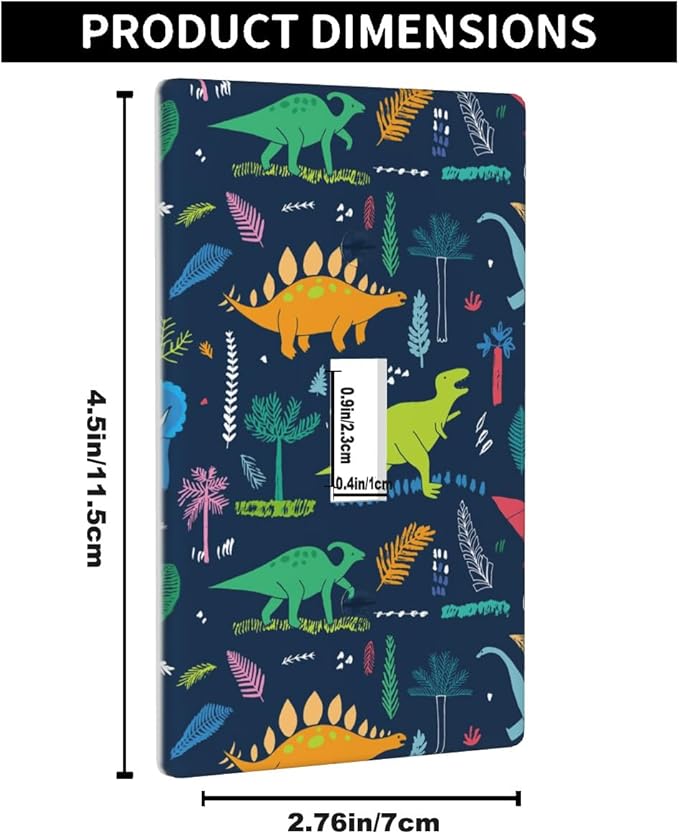 Dinosaur Light Switch Cover Plate Colorful Dinosaurs in Navy Blue Single Toggle Wall Plate 1-Gang Switchplate for Teen Boys