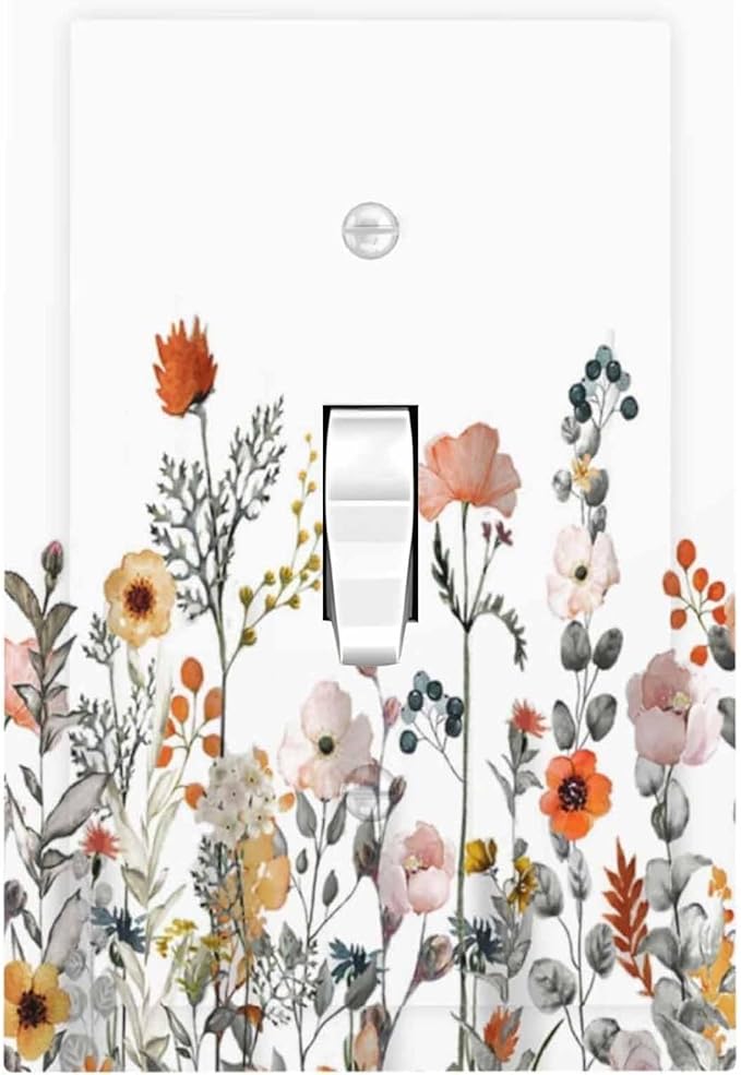 Decorative Light Switch Cover Colorful Wildflowers Boho Vintage Floral 1 Gang Single Toggle Device Electrical Faceplate Switchplates Decorator Outlet Wall Plate For Bed Room Living Room