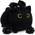 Cat Stuffed Animals with Babies, Black Cat Plush with Babies, Mommy Cat with 4 Baby Kittens Kawaii Black Cat Plushie Toy Birthday Gifts for Kids Boys Girls