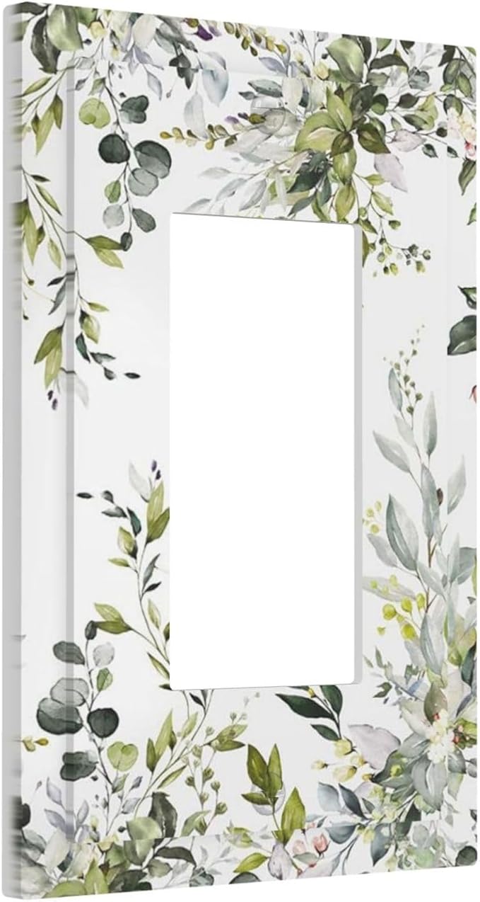 Eucalyptus Sage Green Leaf Plant Floral Decorative Outlet Covers 1 Gang Single Rocker Light Switch Cover Plate Wall Plates GFCI Faceplate for Bedroom Living Room Decor
