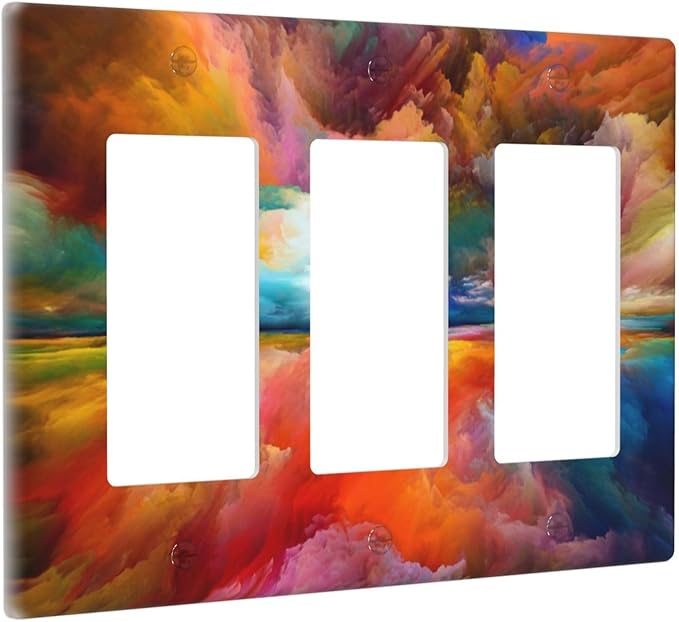 Light Switch Cover Plate Iridescent Abstract Colorful Clouds 3 Gang Decorative Switch Plates Rainbow Triple Rocker GFCI Outlet Covers Receptacle Cover for Bathroom Home Decor