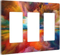 Light Switch Cover Plate Iridescent Abstract Colorful Clouds 3 Gang Decorative Switch Plates Rainbow Triple Rocker GFCI Outlet Covers Receptacle Cover for Bathroom Home Decor