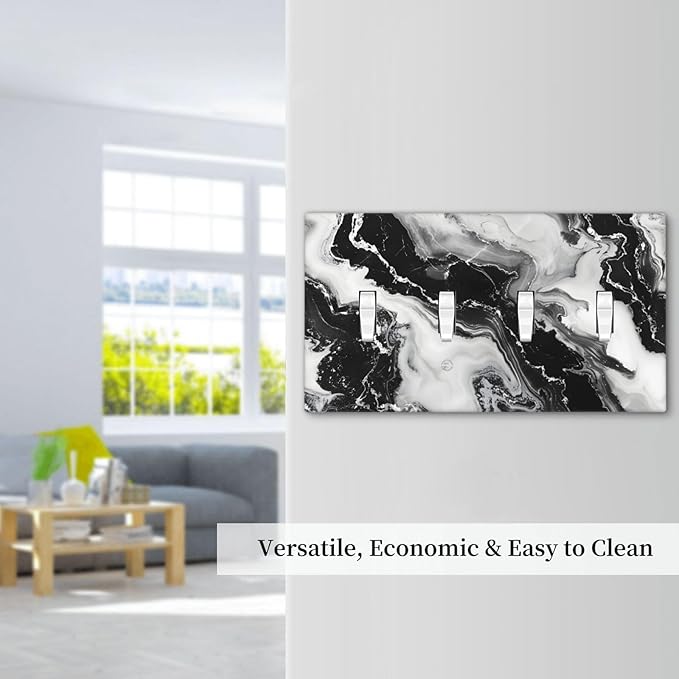 Ink Painting Marble Black White Abstract Luxurious Print Light Switch Covers Quad Toggle Electrical Faceplate 4 Gang Wall Plate Decorative Switch Plates Cover for Kitchen Office Decor