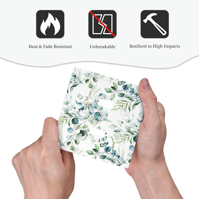 Green Eucalyptus Sage Leaves Toggle Light Switch Cover 2-Gang Elegant Watercolor Plant Floral Vine Olive Leaf Electrical Decorator Dual Device Face Wallplate Decorative Double Switch Plate Covers
