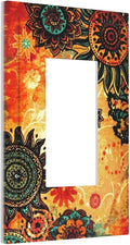 Red Orange Boho Bohemian Flower Floral 1 Gang Decorator Light Switch Cover Single GFCI/Rocker Outlet Switch Wall Plate for Dimmer,USB Outlet Mid Size