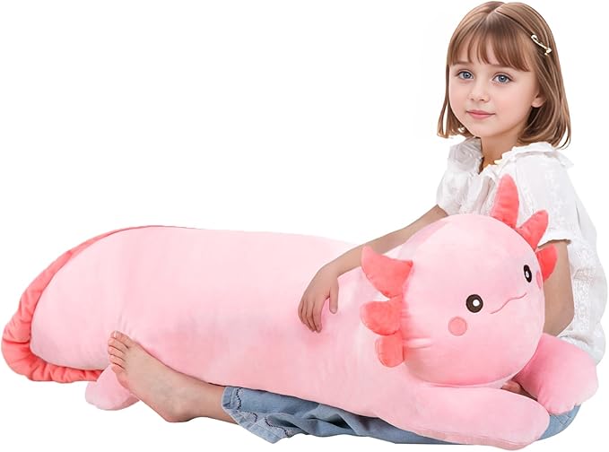 MMguai 40'' Big Pink Axolotl Plush Stuffed Animal, Large Axolotl Long Body Pillow Stuffy Plush Toy, Giant Soft Salamander Squishy Plushie Gift for Kids Boys Girls, Birthday, Christmas
