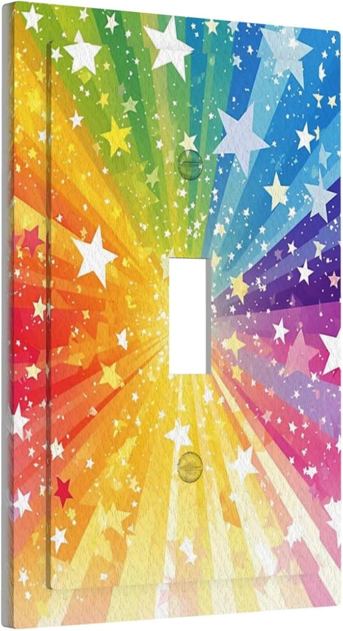 Light Switch Cover Plate Rainbowcolored Rays With White Stars 1 Gang Single Toggle Decorative Switch Plates Wall Plates Electrical Faceplate for Nursery Home Decor