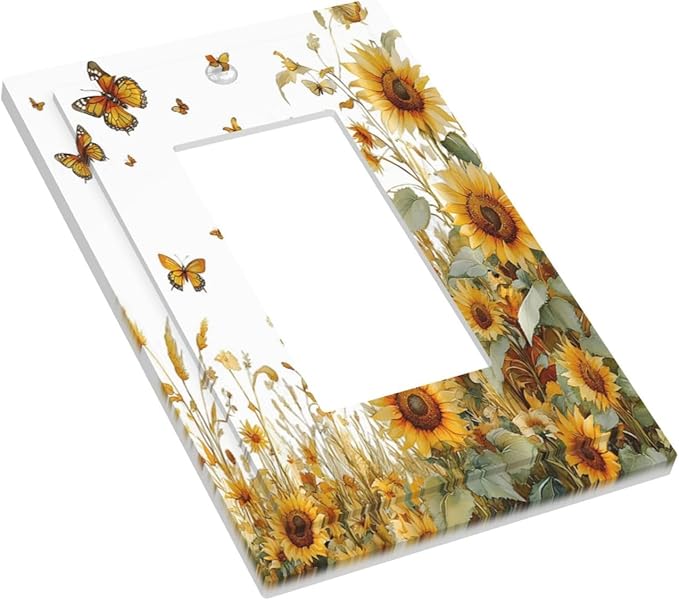 Sunflower Gold Wildflowers Summer Butterfly Decorative Outlet Covers 1 Gang Single Rocker Light Switch Cover Plate Wall Plates GFCI Faceplate for Bedroom Living Room Decor