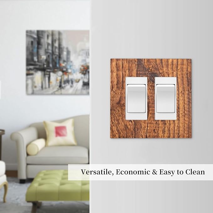 Brown Wood Grain Rustic Natural Burl Print Decorative Outlet Covers 2 Gang Double GFCI Rocker Electrical Wall Panels Light Switch Cover Plate for Farmhouse Home Decor