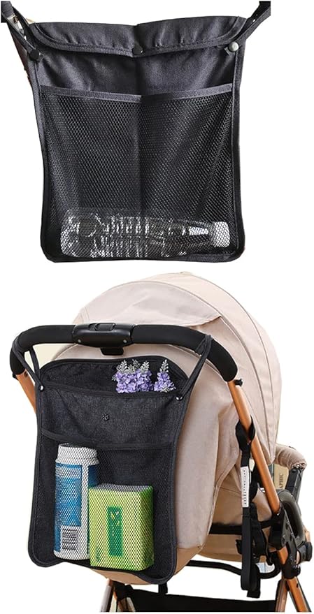 2PCS Pack Umbrella Strollers Organizer, Side One for Toys and Snacks,The Back One For Mommy to Keep Keys, Phone, Snacks, Bottles,Nappy Diaper Storage, Detachable (BLACK D)