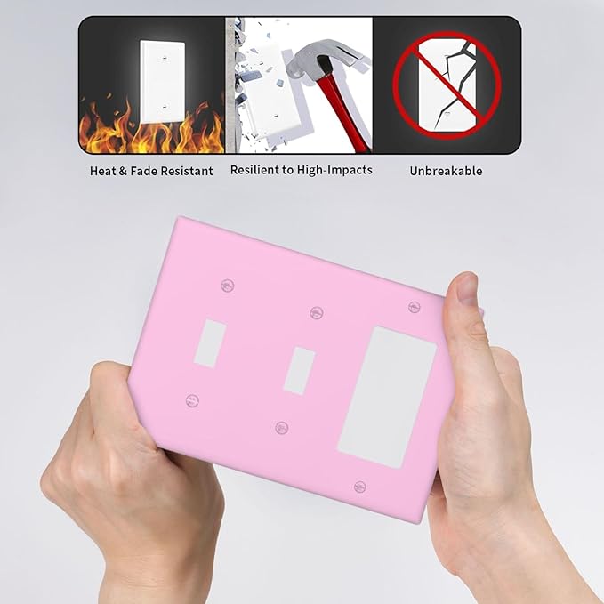 Light/Pale Purple 3-Gang Combination 2 Toggle 1 Decorator Light Switch Cover Decorative Cute Fashion Lavender Triple Combo Toggle Electrical Switchplate Wallplate Faceplate