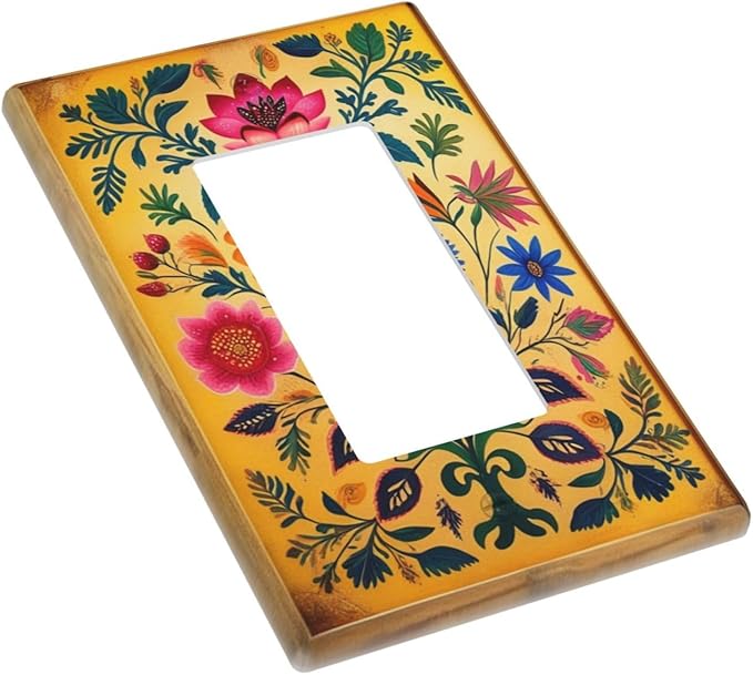 Decorative Art Light Switch Covers ColorFul Blooms 1 Gang Rocker Wall Plate Switchplate Electrical Faceplate for Home Decor