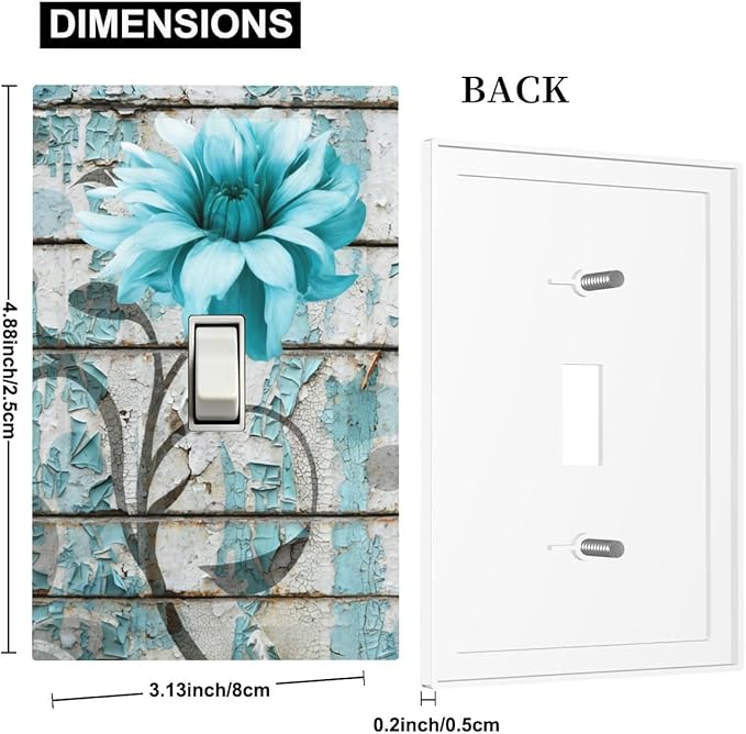 Vintage Floral 1-Gang Toggle Light Switch Plate, Rustic Farmhouse Teal Flower Distressed Brick Decorative Wall Plate for Bedroom Bathroom Decor