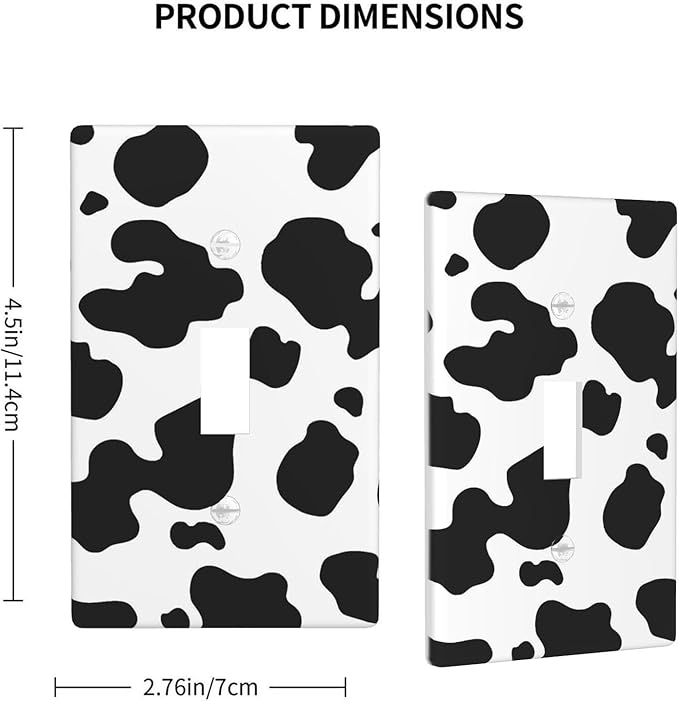 Black White Cow Print 1-Gang Toggle Light Switch Plate, Farm Cow Pattern Wall Plate for Farmhouse, Bedroom, Kitchen & Home
