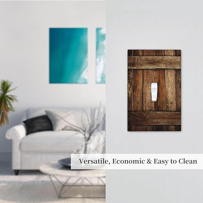 Brown Wooden Barn Door Old Wood Print Decorative Light Switch Cover 1 Gang Single Toggle Device Electrical Faceplate Switchplates Decorator Outlet Wall Plate for Farmhouse Home Decor