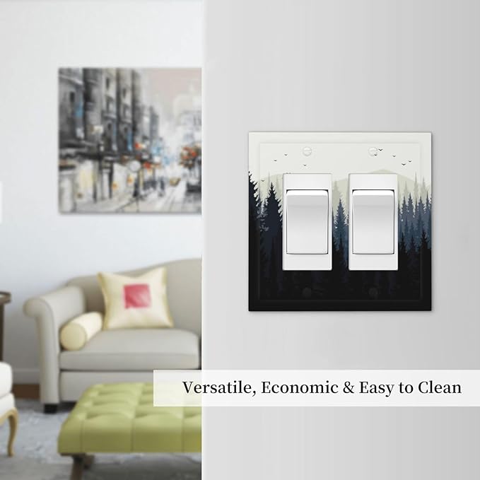 Decorative Outlet Covers Forest Pine Tree Mountains Black Bird 2 Gang Double Gfci Rocker Electrical Wall Panels Light Switch Cover Plate For Bed Room Farmhouse Decor