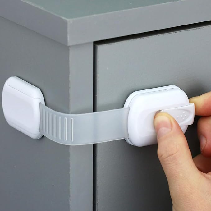 Cabinet Locks Baby Proofing No Drill, Door Locks for Kids Safety, Baby Safety Products Adjustable Strap Locks for Child & Toddlers, Drawer, Fridge, Oven Lock Child Safety 10 Pack with 3M Adhesives