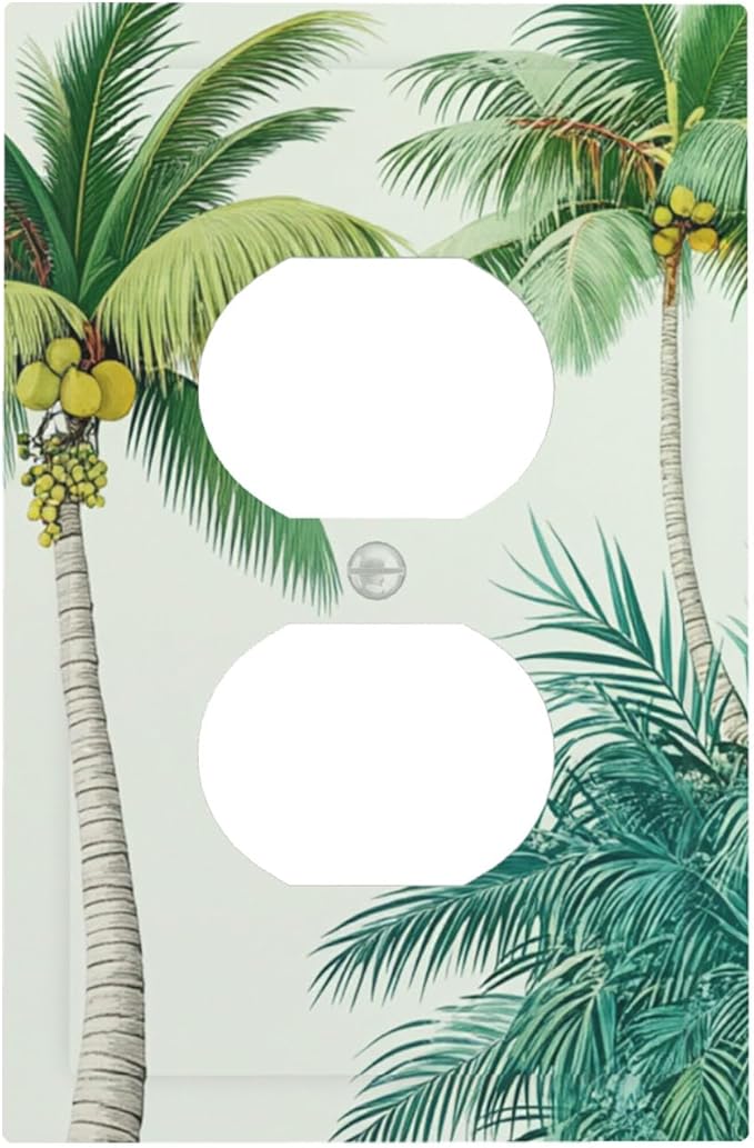 Tropical Palm Tree & Paradise Leaves Duplex Wall Plate - 1-Gang Standard US Size Island Vacation Vibes Outlet Covers for Living Room Decor