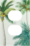 Tropical Palm Tree & Paradise Leaves Duplex Wall Plate - 1-Gang Standard US Size Island Vacation Vibes Outlet Covers for Living Room Decor