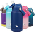 Konokyo Insulated Water Bottle with Straw Lid,12 oz Stainless Steel Vacuum Metal Bottle with Silicone Handle,Klein Blue