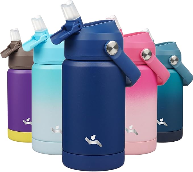 Konokyo Insulated Water Bottle with Straw Lid,12 oz Stainless Steel Vacuum Metal Bottle with Silicone Handle,Klein Blue