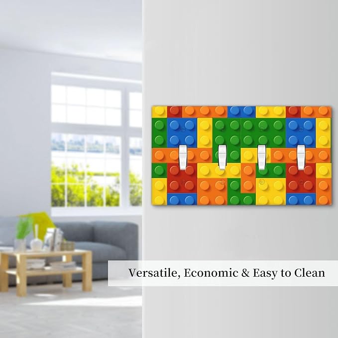Building Blocks Theme Colored Bricks Print Light Switch Covers Quad Toggle Electrical Faceplate 4 Gang Wall Plate Decorative Switch Plates Cover for Room Office Home Decor