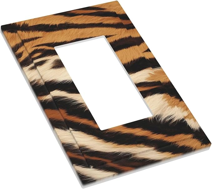 Tiger Texture Wild Animal Skin Pattern Print Decorative Outlet Covers 1 Gang Single Rocker Light Switch Cover Plate Wall Plates GFCI Faceplate for Kids Room Office Decor